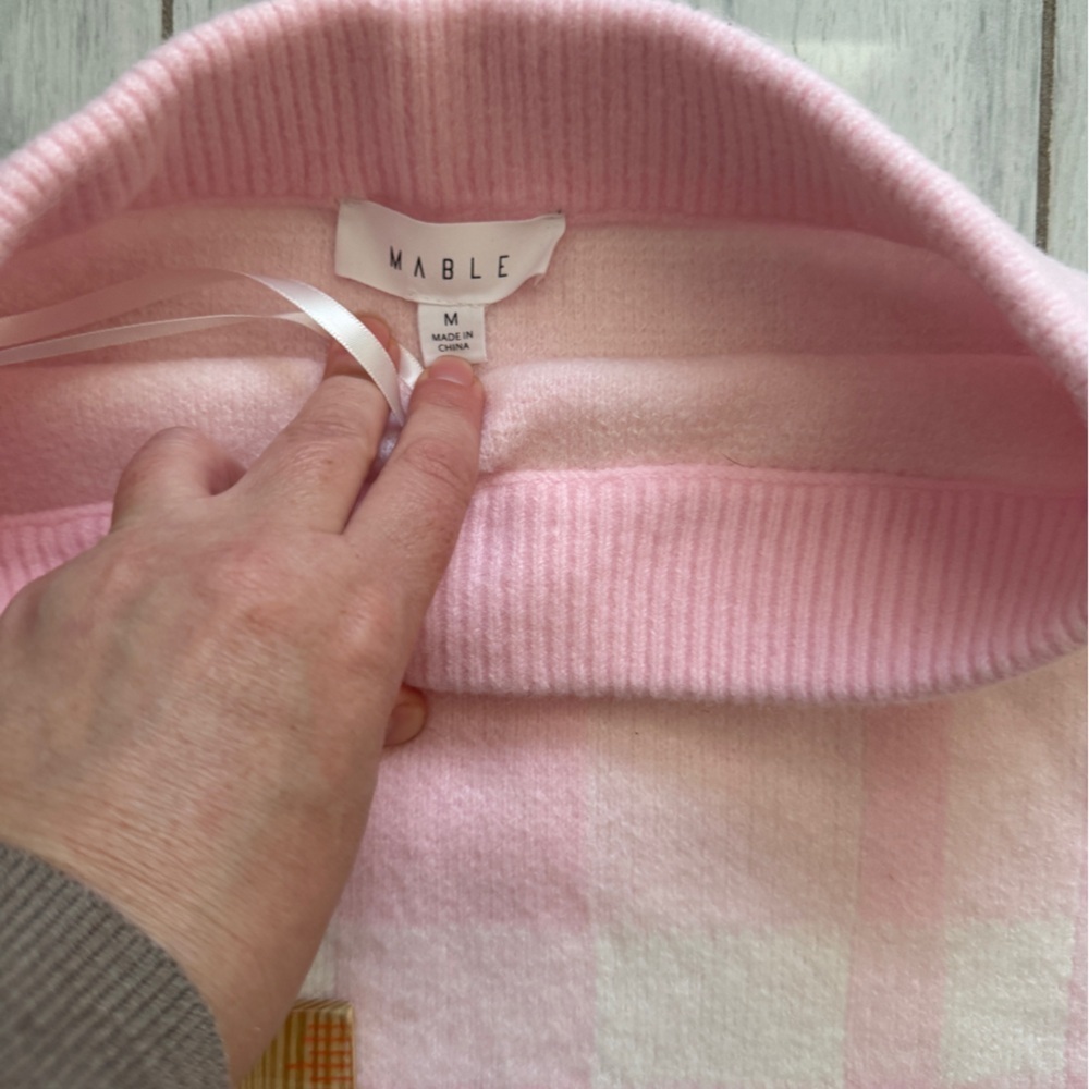 MARBLE Pink and Cream Checkered Pencil Skirt - Picture 4 of 6
